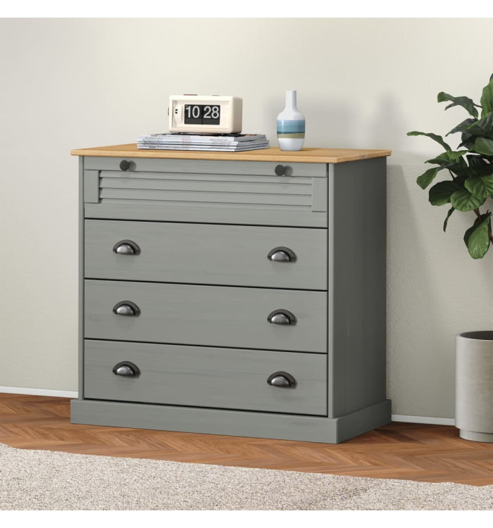 Commode VIGO gris 80x40x76 cm bois massif de pin | Mobilier & Déco