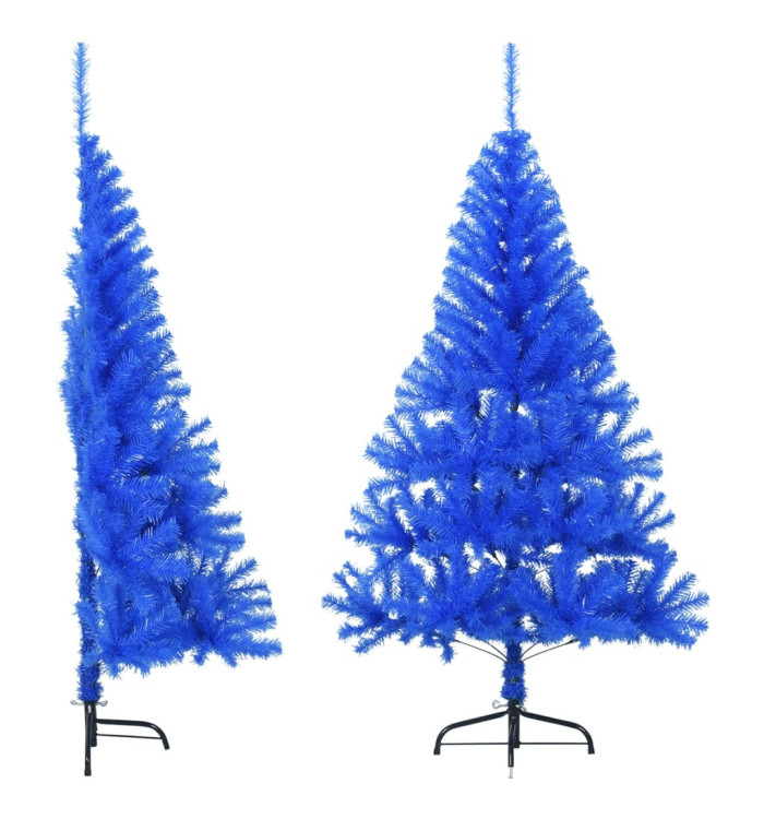 Demi sapin de Noël artificiel avec support Bleu 150 cm PVC | Mobilier & Déco