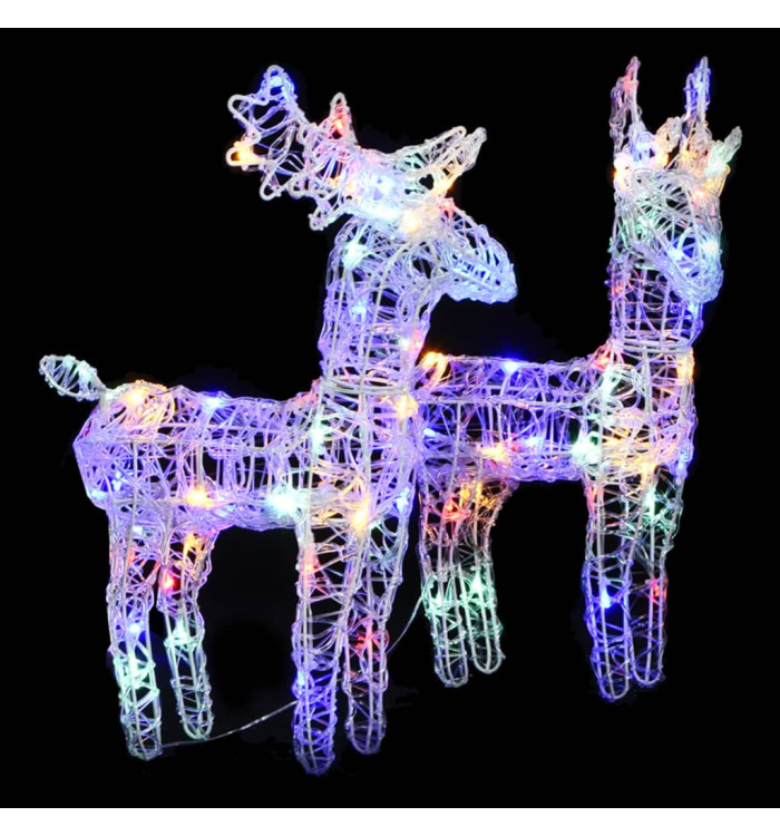 Rennes de Noël 2 pcs 80 LED Multicolore Acrylique | Mobilier & Déco