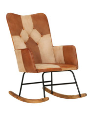 Chaise à bascule Marron Cuir véritable et toile | Mobilier & Déco