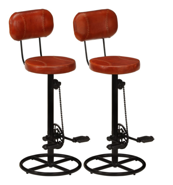 Tabourets de bar lot de 2 noir/marron cuir de chèvre véritable | Mobilier & Déco