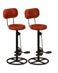 Tabourets de bar lot de 2 noir/marron cuir de chèvre véritable | Mobilier & Déco