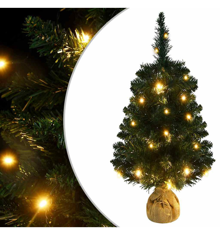 Sapin de Noël artificiel pré-éclairé et supports vert 90 cm PVC | Mobilier & Déco