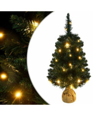 Sapin de Noël artificiel pré-éclairé et supports vert 90 cm PVC | Mobilier & Déco