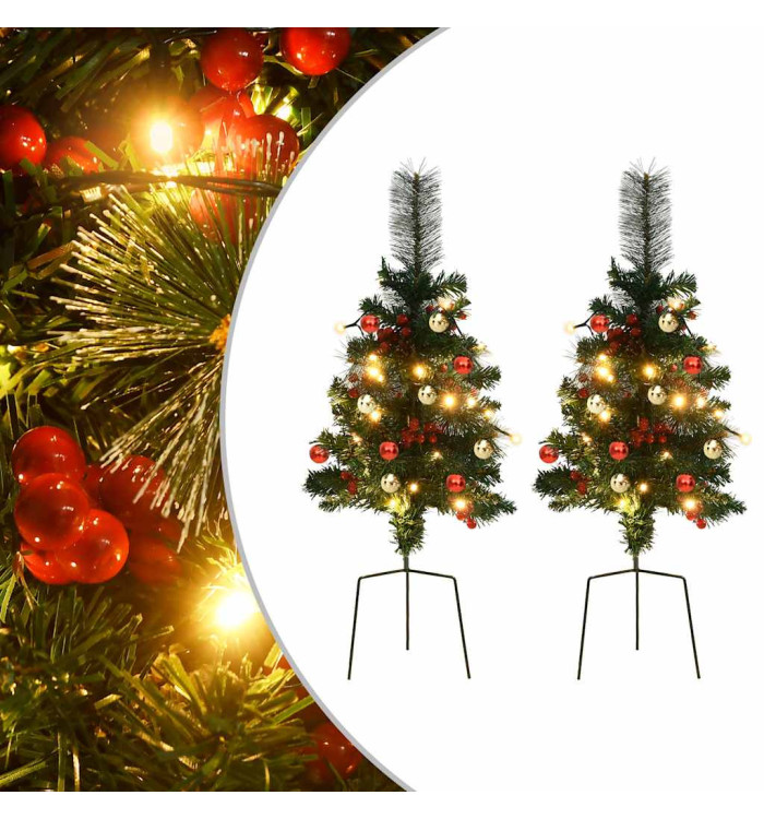 Arbre de Noël artificiel pré-éclairé d'allée 2 pcs 76 cm PVC | Mobilier & Déco