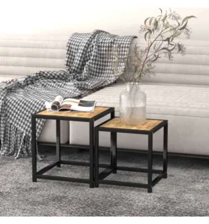 Tables à thé 2 pcs MDF Noir et jaune | Mobilier & Déco