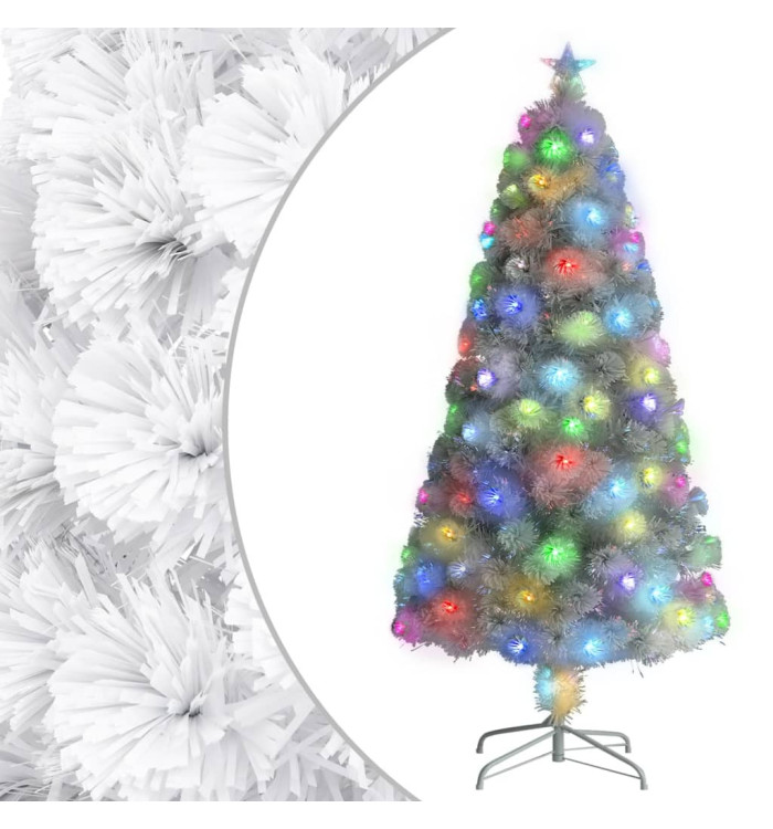Arbre de Noël artificiel pré-éclairé blanc 120 cm fibre optique | Mobilier & Déco