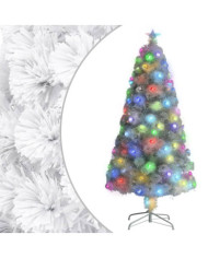 Arbre de Noël artificiel pré-éclairé blanc 120 cm fibre optique | Mobilier & Déco
