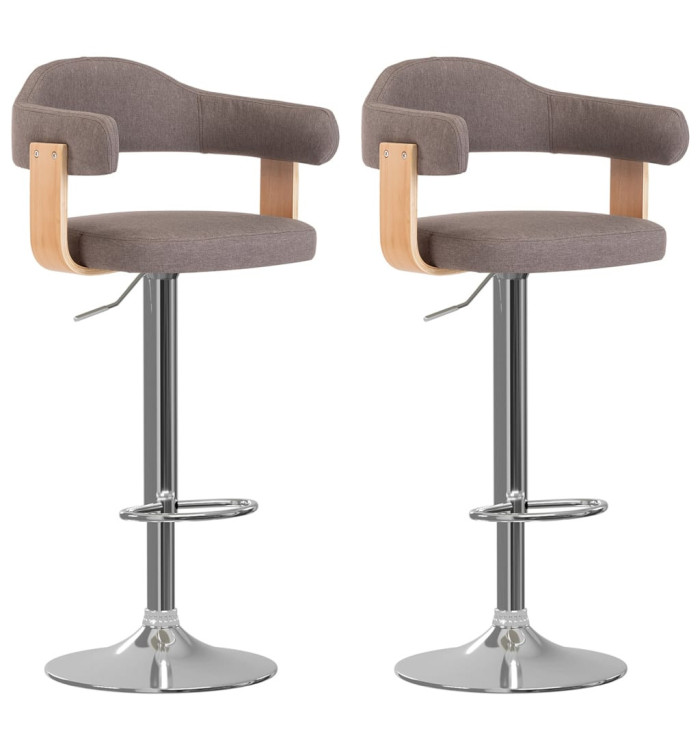 Tabourets de bar lot de 2 taupe bois courbé et tissu | Mobilier & Déco