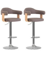 Tabourets de bar lot de 2 taupe bois courbé et tissu | Mobilier & Déco