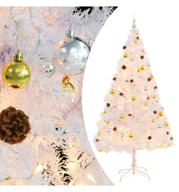 Arbre de Noël artificiel pré-éclairé avec boules blanc 210 cm | Mobilier & Déco
