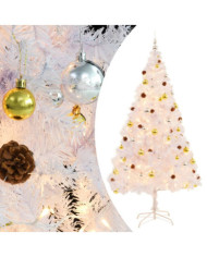 Arbre de Noël artificiel pré-éclairé avec boules blanc 210 cm | Mobilier & Déco