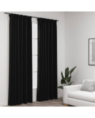 Rideaux occultants aspect lin crochet 2pcs Anthracite 140x225cm | Mobilier & Déco