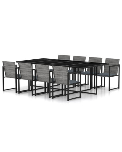 Ensemble à manger d'extérieur 9pcs coussins Résine tressée Gris | Mobilier & Déco