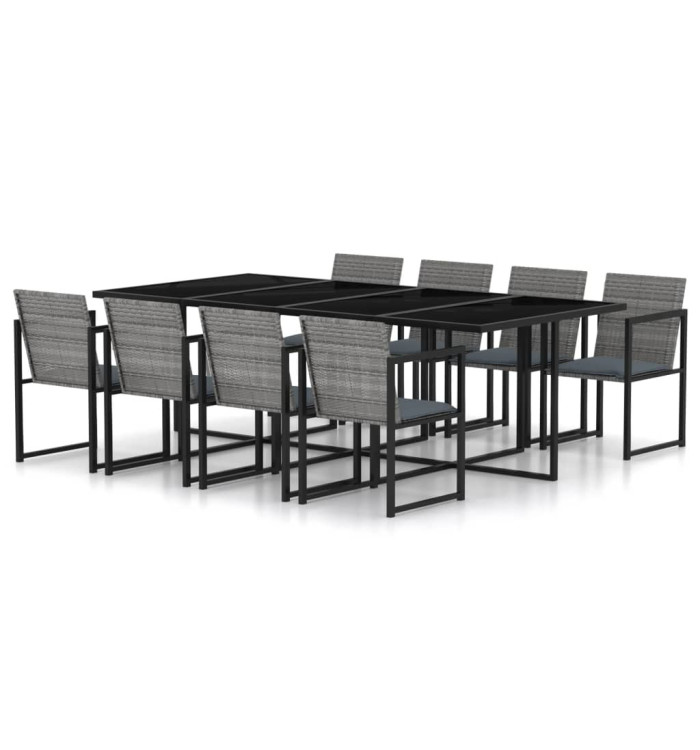 Ensemble à manger d'extérieur 9pcs coussins Résine tressée Gris | Mobilier & Déco