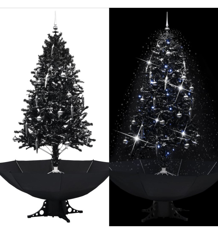 Arbre de Noël neigeux avec base de parapluie Noir 190 cm PVC | Mobilier & Déco