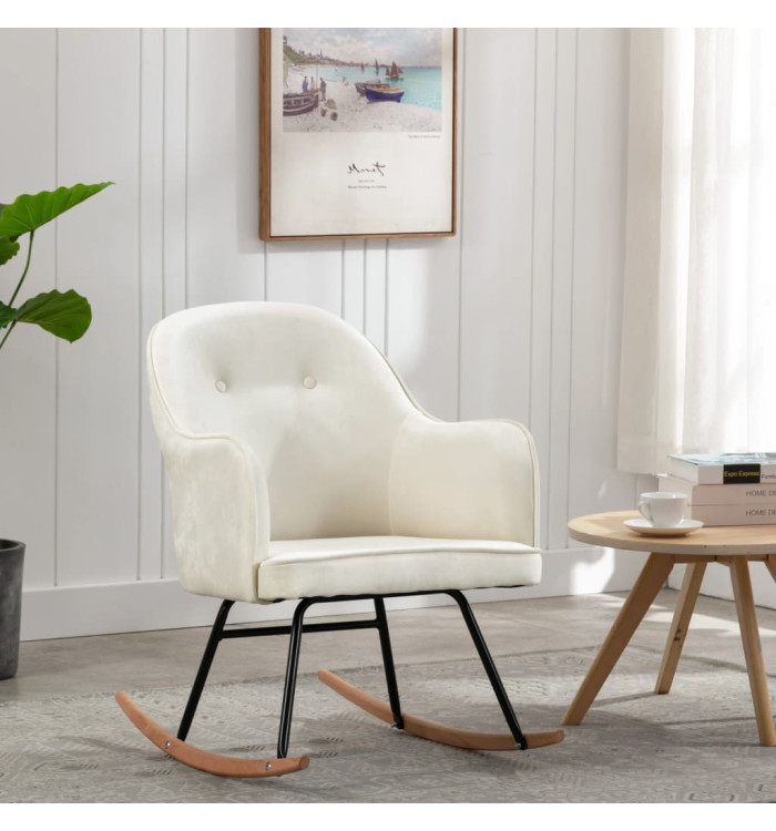 Chaise à bascule Blanc crème Velours | Mobilier & Déco