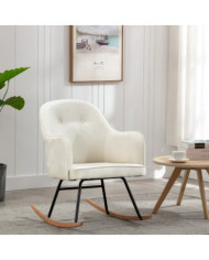 Chaise à bascule Blanc crème Velours | Mobilier & Déco