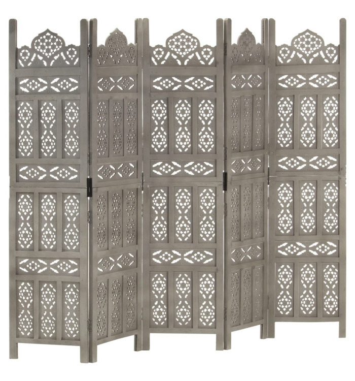 Cloison de séparation 5 panneaux Gris 200x165 cm Bois manguier | Mobilier & Déco