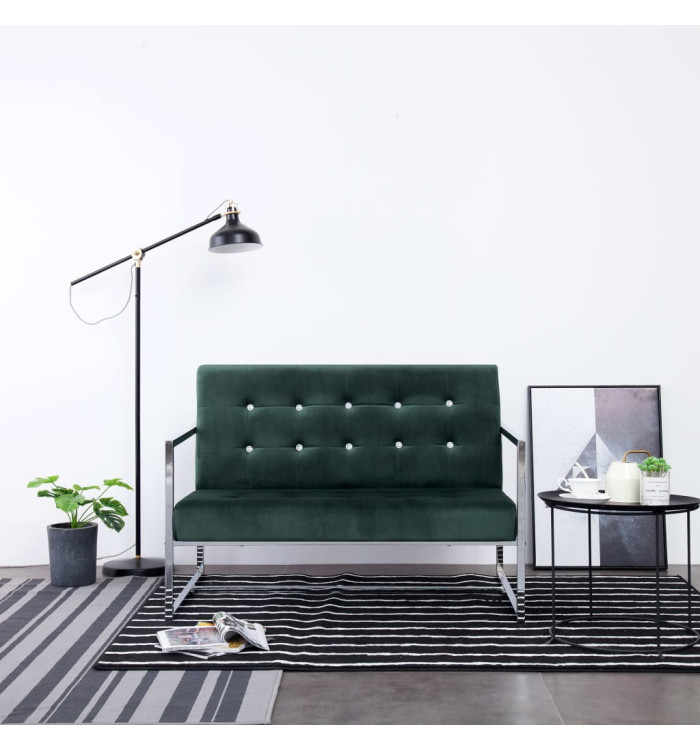 Canapé 2 places avec accoudoirs Vert foncé Chrome et velours | Mobilier & Déco