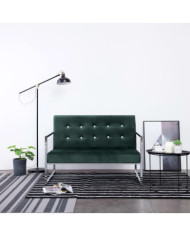 Canapé 2 places avec accoudoirs Vert foncé Chrome et velours | Mobilier & Déco