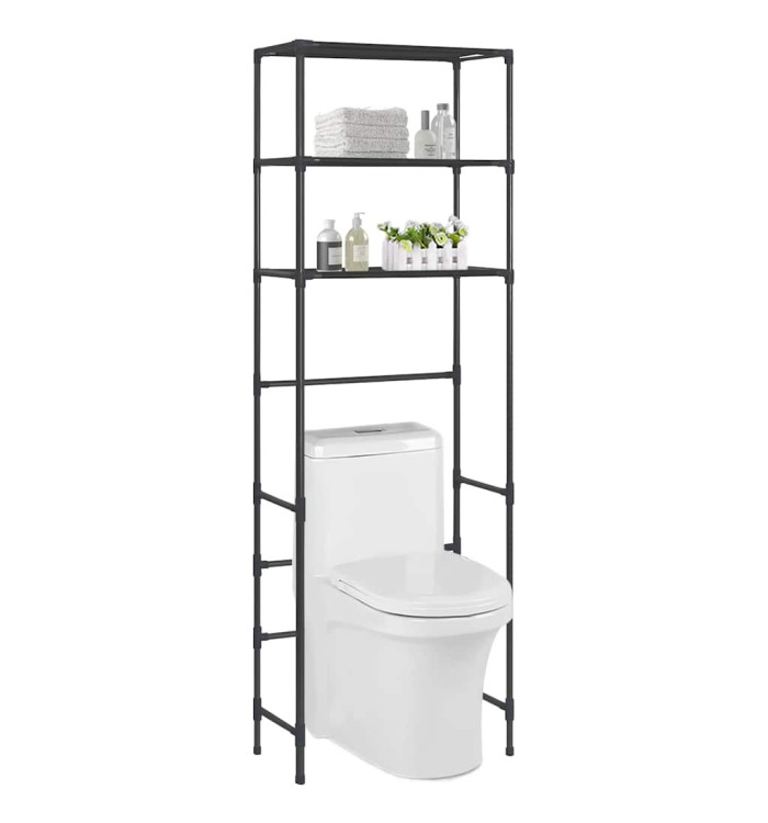 Support de rangement de toilette à 3 niveaux Noir 53x28x169 cm | Mobilier & Déco