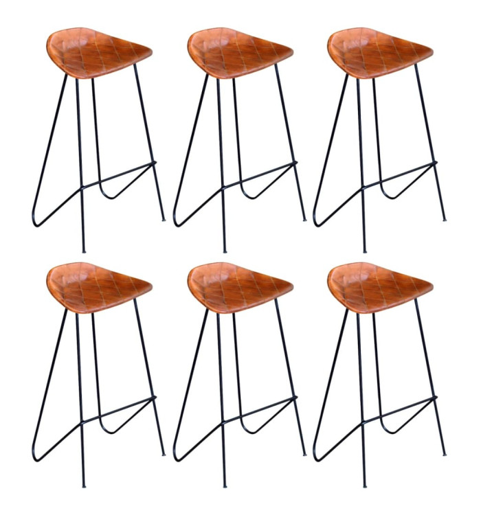 Chaises de bar lot de 6 marron cuir véritable | Mobilier & Déco