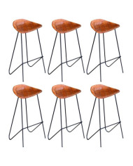 Chaises de bar lot de 6 marron cuir véritable | Mobilier & Déco
