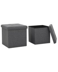 Tabourets de rangement pliables lot de 2 gris foncé Faux lin | Mobilier & Déco