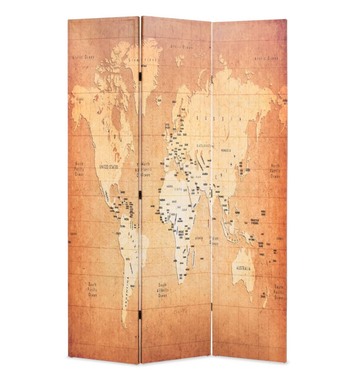 Cloison de séparation pliable 120 x 170 cm Carte du monde Jaune | Mobilier & Déco