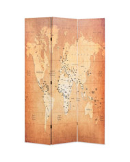 Cloison de séparation pliable 120 x 170 cm Carte du monde Jaune | Mobilier & Déco