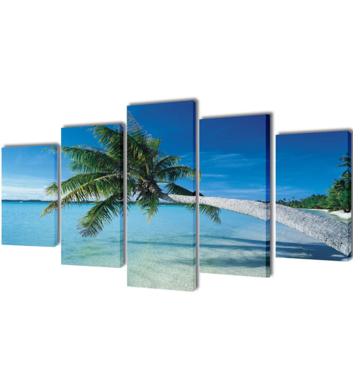 Set de toiles murales imprimées Plage avec palmier 200 x 100 cm | Mobilier & Déco