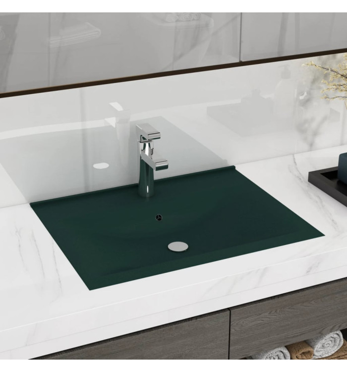 Lavabo avec trou de robinet Vert foncé mat 60x46 cm Céramique | Mobilier & Déco