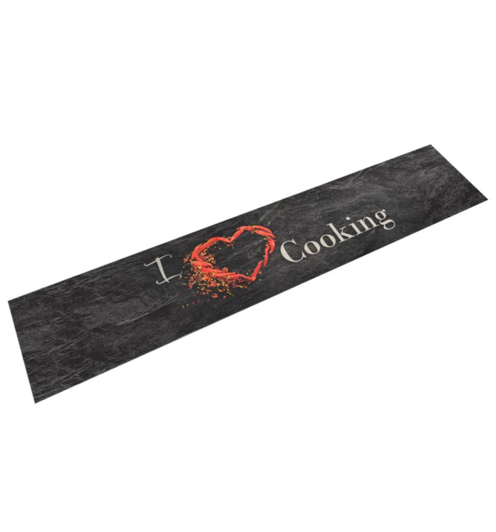 Tapis de cuisine lavable impression cuisine noir 60x300 cm | Mobilier & Déco