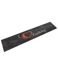 Tapis de cuisine lavable impression cuisine noir 60x300 cm | Mobilier & Déco