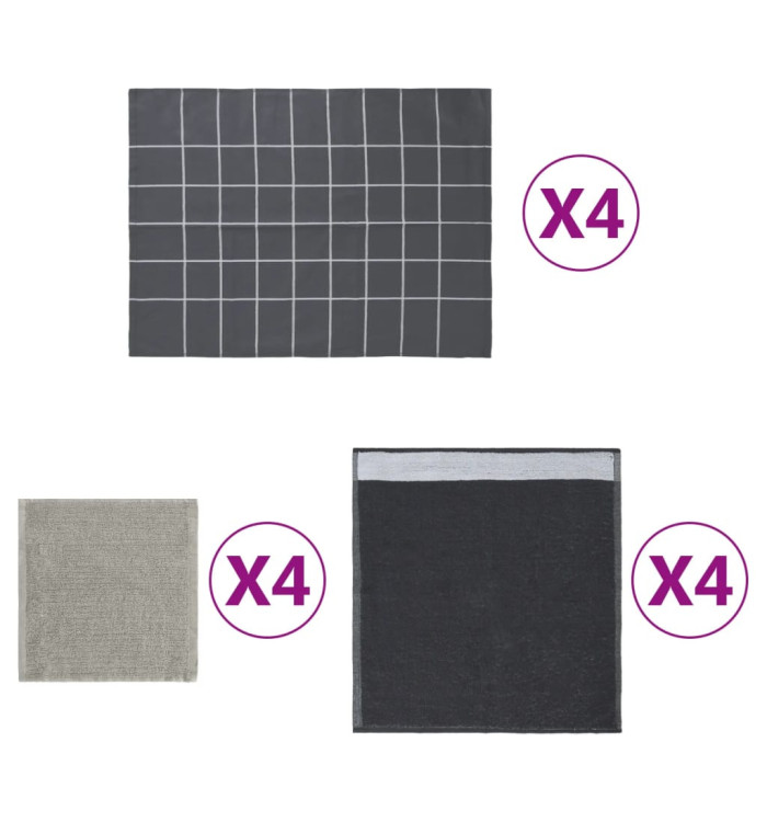 Ensemble de serviettes 12 pcs gris coton | Mobilier & Déco