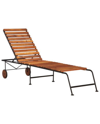 Chaise longue avec pieds en acier Bois d'acacia massif | Mobilier & Déco