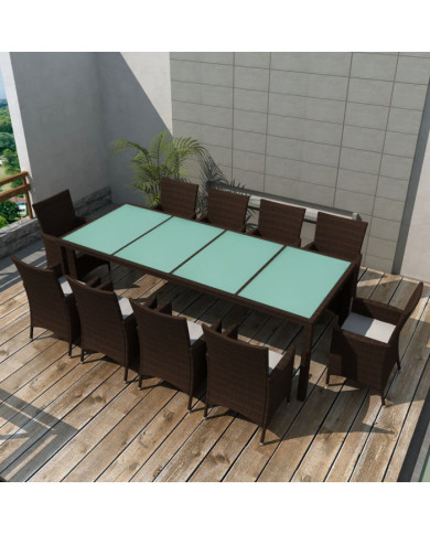 Ensemble à manger d'extérieur et coussins 11 pcs résine tressée | Mobilier & Déco