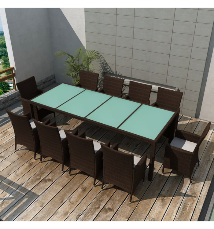 Ensemble à manger d'extérieur et coussins 11 pcs résine tressée | Mobilier & Déco