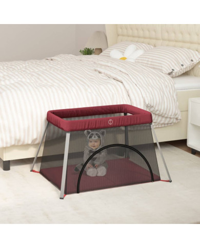 Parc pour bébé avec matelas Rouge Tissu de lin | Mobilier & Déco