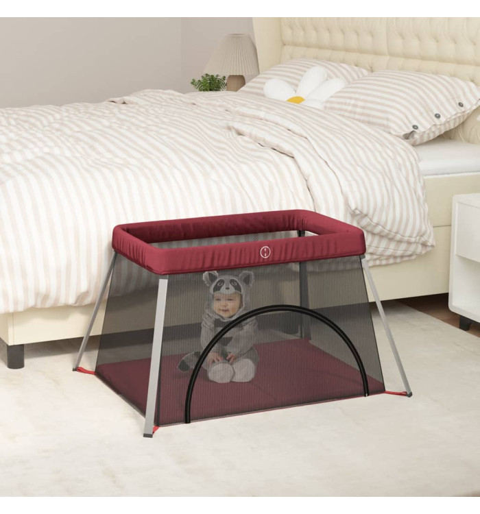 Parc pour bébé avec matelas Rouge Tissu de lin | Mobilier & Déco