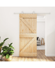 Porte coulissante et kit de quincaillerie 85x210 cm pin massif | Mobilier & Déco