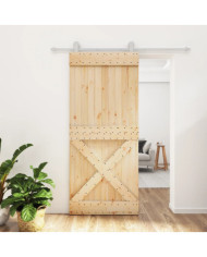 Porte coulissante et kit de quincaillerie 90x210 cm pin massif | Mobilier & Déco