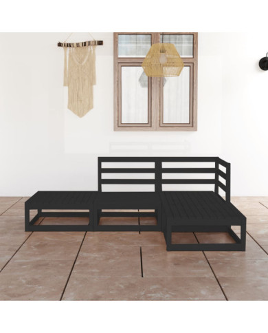Salon de jardin 4 pcs noir bois de pin massif | Mobilier & Déco