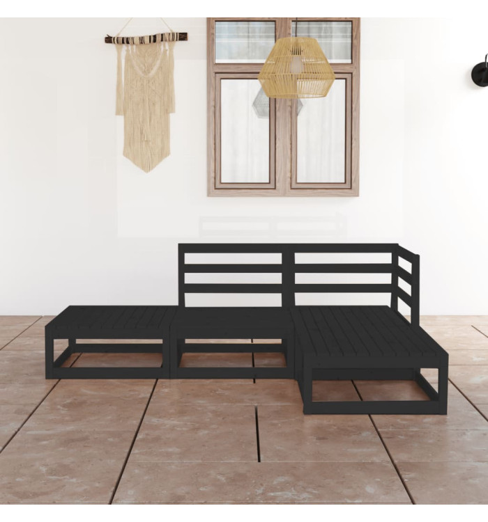 Salon de jardin 4 pcs noir bois de pin massif | Mobilier & Déco