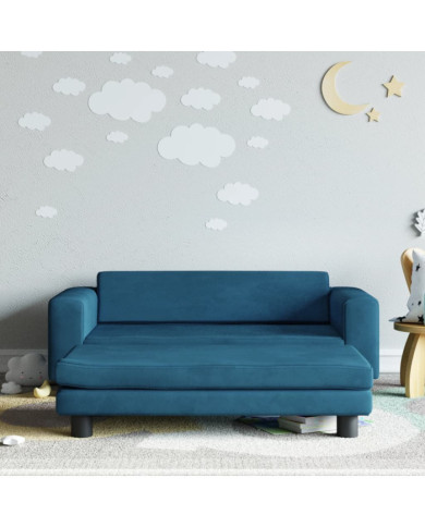 Canapé avec repose-pied pour enfants bleu 100x50x30 cm velours | Mobilier & Déco