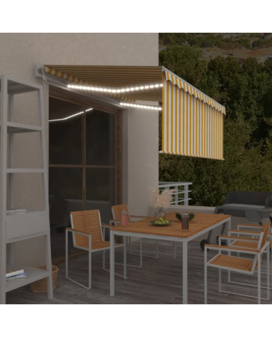 Auvent automatique store capteur de vent LED Jaune et blanc | Mobilier & Déco