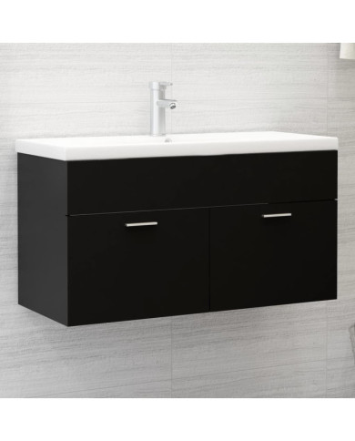 Armoire d'évier avec lavabo intégré Noir Aggloméré | Mobilier & Déco