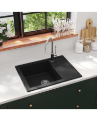 Évier de cuisine avec trou de trop-plein ovale Noir Granit | Mobilier & Déco