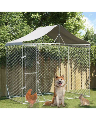 Chenil d'extérieur pour chiens avec toit argenté 3x1,5x2,5 m | Mobilier & Déco